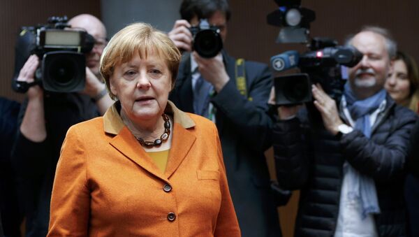 German Chancellor Angela Merkel arrives in the witness stand of a parliamentary inquiry in Berlin investigating the NSA's activities in Germany, February 16, 2017. - Sputnik International