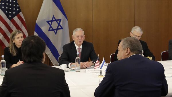 U.S. Secretary of Defense Jim Mattis, center, talks to Israeli Defence Minister Avigdor Lieberman prior to the Munich Security Conference in Munich, southern Germany - Sputnik International