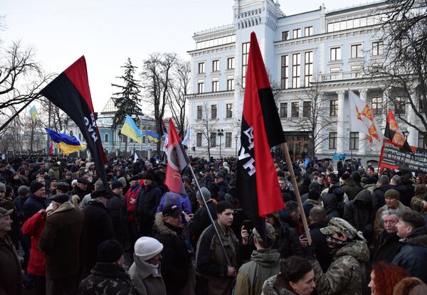 Protest in Kiev commemorating the third anniversary of protests and fighting leading up to the February 2014 Maidan coup. Protest in Kiev commemorating the third anniversary of protests and fighting leading up to the February 2014 Maidan coup. - Sputnik International