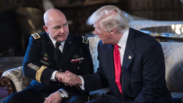 US President Donald Trump shakes hands with US Army Lieutenant General H.R. McMaster (L) as his national security adviser at his Mar-a-Lago resort in Palm Beach, Florida, on February 20, 2017. - Sputnik International