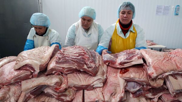 Meat processed in a shop of the meat-processing factory. File photo - Sputnik International