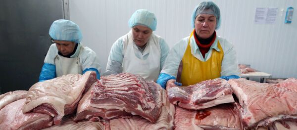 Meat processed in a shop of the meat-processing factory. File photo - Sputnik International