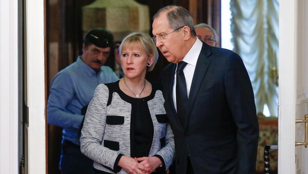 Russian Foreign Minister Sergei Lavrov (R) and his Swedish counterpart Margot Wallstrom during a meeting in Moscow, Russia, February 21, 2017 - Sputnik International