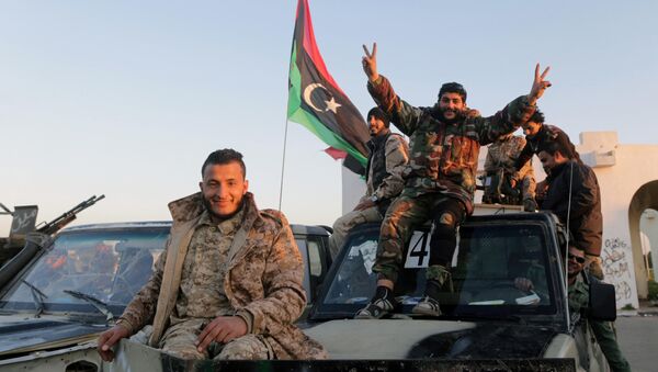 Libyans celebrate the sixth anniversary of the Libyan revolution, in Benghazi, Libya February 17, 2017 - Sputnik International