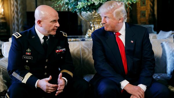 U.S. President Donald Trump looks toward his new National Security Adviser Army Lt. Gen. H.R. McMaster after making the announcement at his Mar-a-Lago estate in Palm Beach, Florida U.S. February 20, 2017 - Sputnik International