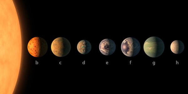 This artist's concept shows what each of the TRAPPIST-1 planets may look like, based on available data about their sizes, masses and orbital distances. This artist's concept shows what each of the TRAPPIST-1 planets may look like, based on available data about their sizes, masses and orbital distances. - Sputnik International