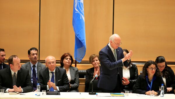 United Nations Special Envoy for Syria Staffan de Mistura addresses the Syrian invitees in the presence of members of the UN Security Council and the International Syria Support Group in the context of the resumption of intra-Syrian talks at the Palais des Nations in Geneva, Switzerland, February 23, 2017 - Sputnik International