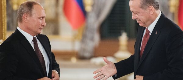 October 10, 2016. Istanbul, Turkey. From left: Russian President Vladimir Putin and Turkish President Recep Tayyip Erdogan during a joint statement for the press after their meeting. October 10, 2016. Istanbul, Turkey. From left: Russian President Vladimir Putin and Turkish President Recep Tayyip Erdogan during a joint statement for the press after their meeting. - Sputnik International