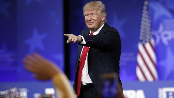President Donald Trump points to a supporter after speaking at the Conservative Political Action Conference (CPAC), Friday, Feb. 24, 2017, in Oxon Hill, Md. - Sputnik International