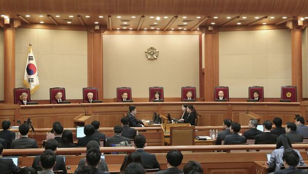 Judges of the Constitutional Court sit during the final hearing on whether to confirm the impeachment of President Park Geun-hye at the Constitutional Court in Seoul, South Korea, Febuary 27, 2017 - Sputnik International