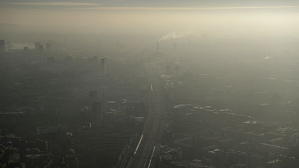 Pollution haze over South East London, through a window in a viewing area of the 95-storey skyscraper The Shard, the tallest building in Britain, in London, Thursday, Jan. 19, 2017 - Sputnik International