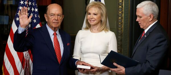 U.S. Vice President Mike Pence (R) swears in Wilbur Ross as Secretary of Commerce as his wife Hilary watches, in Washington, DC, U.S. February 28, 2017 U.S. Vice President Mike Pence (R) swears in Wilbur Ross as Secretary of Commerce as his wife Hilary watches, in Washington, DC, U.S. February 28, 2017 - Sputnik International