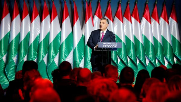 Hungarian Prime Minister Viktor Orban speaks during his state-of-the-nation address in Budapest, Hungary, February 10, 2017. Among world leaders, Orban is known as one of Soros' most outspoken critics. - Sputnik International