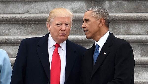 President Donald Trump and former President Barack Obama talk on the East front steps of the US Capitol after inauguration ceremonies on January 20, 2017 in Washington, DC. - Sputnik International