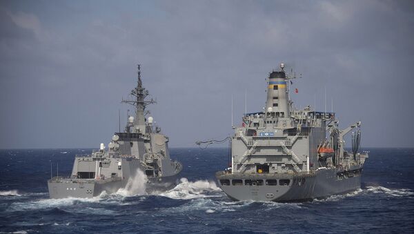 Japan Maritime Self-Defense Force guided-missile destroyer JS Atago (DDG 177) and USNS Pecos (T-AO 197). (File) - Sputnik International