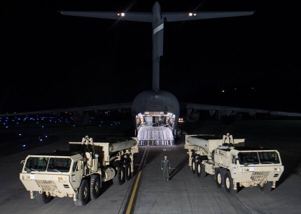 Terminal High Altitude Area Defense (THAAD) interceptors arrive at Osan Air Base in Pyeongtaek, South Korea, in this handout picture provided by the United States Forces Korea (USFK) and released by Yonhap on March 7, 2017. Picture taken on March 6, 2017 - Sputnik International