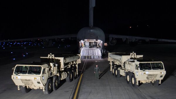 Terminal High Altitude Area Defense (THAAD) interceptors arrive at Osan Air Base in Pyeongtaek, South Korea, in this handout picture provided by the United States Forces Korea (USFK) and released by Yonhap on March 7, 2017. Picture taken on March 6, 2017 - Sputnik International