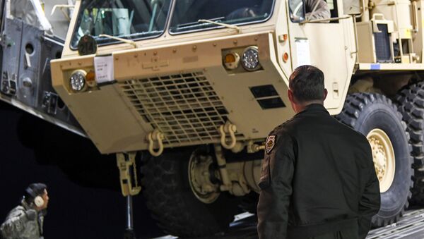 A Terminal High Altitude Area Defense (THAAD) interceptor arrives at Osan Air Base in Pyeongtaek, South Korea, in this handout picture provided by the United States Forces Korea (USFK) and released by Yonhap on March 7, 2017. Picture taken on March 6, 2017 - Sputnik International