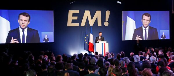 Emmanuel Macron, head of the political movement En Marche !, or Onwards !, and candidate for the 2017 French presidential election, speaks during a news conference to unveil his fully budgeted manifesto, named a contract with the nation, in Paris, France, March 2, 2017. Emmanuel Macron, head of the political movement En Marche !, or Onwards !, and candidate for the 2017 French presidential election, speaks during a news conference to unveil his fully budgeted manifesto, named a contract with the nation, in Paris, France, March 2, 2017. - Sputnik International