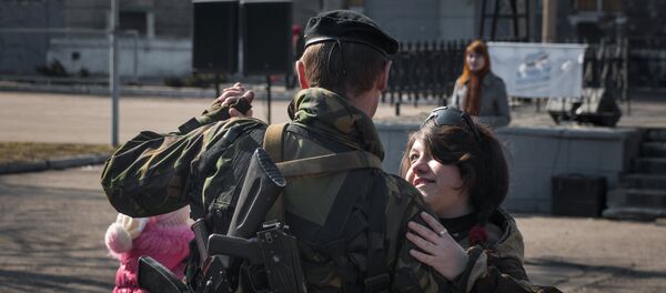 Self-defense fighters of the Donetsk People's Republic celebrate International Women's Day (March 8) in the city of Debaltsevo - Sputnik International