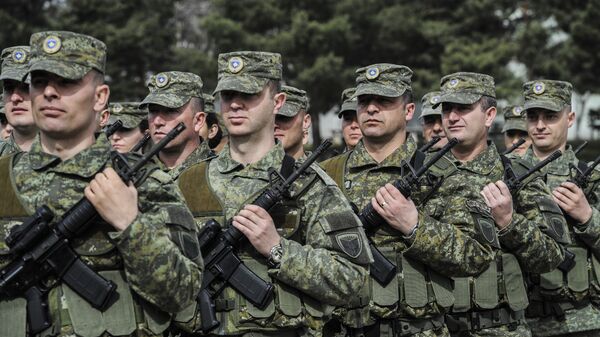 Members of Kosovo Security Force (KSF) attend a ceremony marking the 19th anniversary of Kosovo Liberation Army (KLA) Commander Adem Jashari death, in capital Pristina, Kosovo in this photo taken on Sunday, March 5, 2017 - Sputnik International