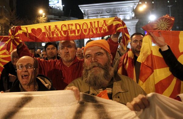 People protest marching through a street in Skopje, Macedonia, on Thursday, March 2, 2017 People protest marching through a street in Skopje, Macedonia, on Thursday, March 2, 2017 - Sputnik International