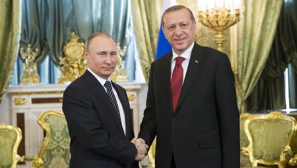 Russian President Vladimir Putin, left, shakes hands with Turkey's President Recep Tayyip Erdogan during their meeting in the Kremlin in Moscow, Russia, Friday, March 10, 2017 - Sputnik International