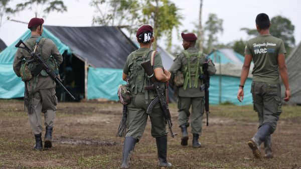 Revolutionary Armed Forces of Colombia, FARC, rebels walk in their camp in La Carmelita near Puerto Asis in Colombia's southwestern state of Putumayo, Tuesday, Feb. 28, 2017 - Sputnik International