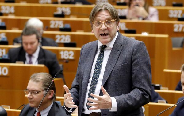 The European Union's chief Brexit negotiator Guy Verhofstadt addresses the European Parliament after European Commission President Jean-Claude Juncker presented a white paper in Brussels. - Sputnik International