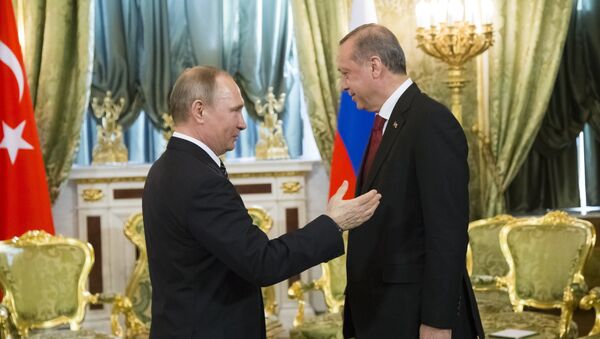 Russian President Vladimir Putin, left, speaks to Turkey's President Recep Tayyip Erdogan during their meeting in the Kremlin in Moscow, Russia, Friday, March 10, 2017 - Sputnik International