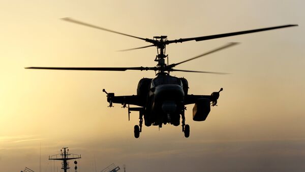 Ka-52K helicopter takes off from the deck of Admiral Kuznetsov heavy aircraft carrier in the Mediterranean Sea - Sputnik International