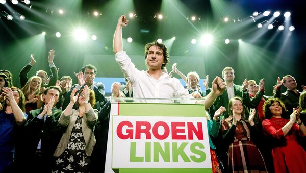 Leader Jesse Klaver of GroenLinks reacts during election night in Amsterdam, on March 15, 2017 - Sputnik International