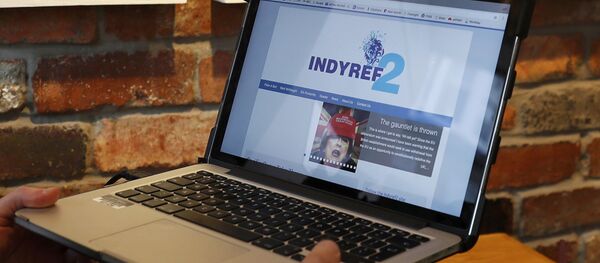 A man shows a computer screen with a website on a second independence referendum after Scotland's first minister Nicola Sturgeon announced she would seek a second referendum, in Edinburgh, Scotland March 13, 2017 - Sputnik International