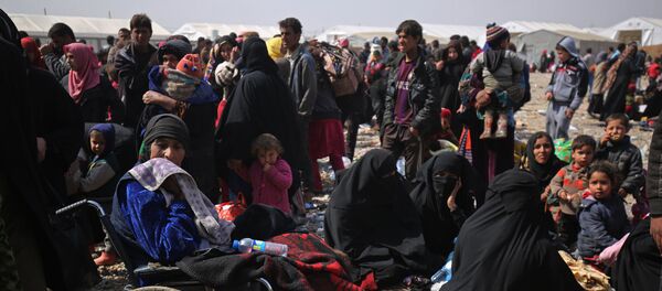 Iraqi families displaced from the city of Mosul arrive at a camp in the Hamam al-Alil area south of the embattled city on March 11, 2017, during the ongoing government forces offensive to retake the area from Islamic State (IS) group fighters Iraqi families displaced from the city of Mosul arrive at a camp in the Hamam al-Alil area south of the embattled city on March 11, 2017, during the ongoing government forces offensive to retake the area from Islamic State (IS) group fighters - Sputnik International