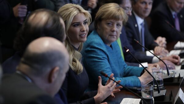 German Chancellor Angela Merkel listens as Ivanka Trump speaks during a meeting with President Donald Trump at the White House in Washington, Friday, March 17, 2017 - Sputnik International