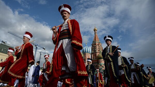 Mehter Band from Iznik (Turkey) during a rehearsal of the opening of the Spasskaya Tower International Military Orchestra on Red Square in Moscow - Sputnik International