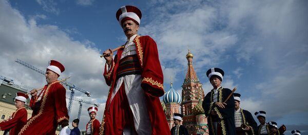 Mehter Band from Iznik (Turkey) during a rehearsal of the opening of the Spasskaya Tower International Military Orchestra on Red Square in Moscow - Sputnik International