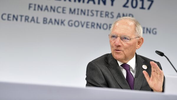 German Finance Minister Wolfgang Schaeuble speaks during a news conference during the G20 finance ministers meeting in Baden-Baden, southern Germany, Saturday, March 18, 2017 - Sputnik International
