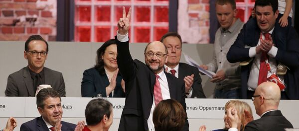 Martin Schulz reacts after he was elected new Social Democratic Party (SPD) leader during an SPD party convention in Berlin, Germany, March 19, 2017 Martin Schulz reacts after he was elected new Social Democratic Party (SPD) leader during an SPD party convention in Berlin, Germany, March 19, 2017 - Sputnik International