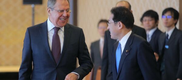 Japanese Foreign Minister Fumio Kishida and Russian Foreign Minister Sergei Lavrov, left, during a meeting held as part of Lavrov's visit to Japan. - Sputnik International