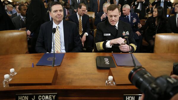FBI Director James Comey (L) and National Security Agency Director Mike Rogers take their seats at a House Intelligence Committee hearing into alleged Russian meddling in the 2016 U.S. election, on Capitol Hill in Washington, U.S - Sputnik International