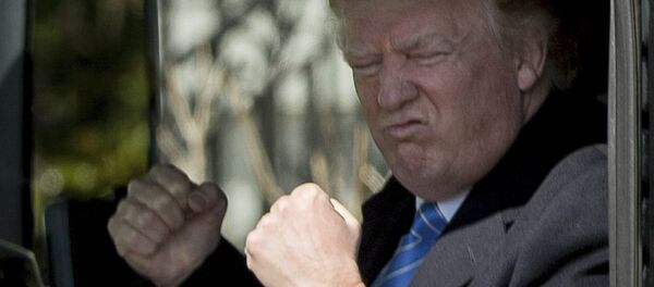 President Donald Trump gestures while sitting in an 18-wheeler truck while meeting with truckers and CEOs regarding healthcare on the South Lawn of the White House in Washington, Thursday, March 23, 2017. President Donald Trump gestures while sitting in an 18-wheeler truck while meeting with truckers and CEOs regarding healthcare on the South Lawn of the White House in Washington, Thursday, March 23, 2017. - Sputnik International
