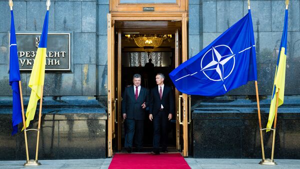 Ukrainian President Petro Poroshenko (right) and NATO Secretary General Jens Stoltenberg are seen here after a meeting of the Defense and Security Council of Ukraine - Sputnik International