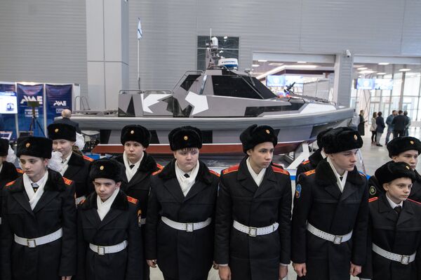 An unmanned boat on display at the Robotization of the Russian Armed Forces conference. File photo An unmanned boat on display at the Robotization of the Russian Armed Forces conference. File photo - Sputnik International