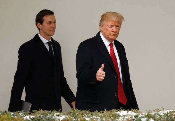 U.S. President Donald Trump gives a thumbs-up as he and White House Senior Advisor Jared Kushner depart the White House in Washington, U.S., March 15, 2017 - Sputnik International