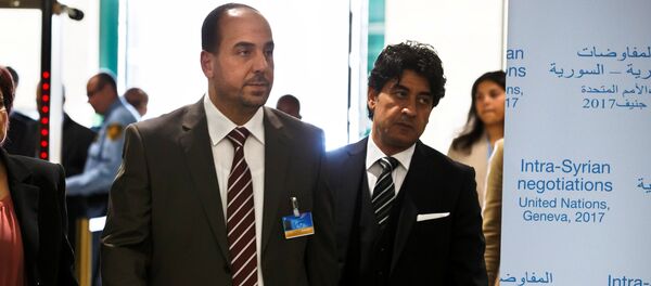 Syria's main opposition High Negotiations Committee (HNC) leader Nasr al-Hariri arrives to take part in a round of negotiation with UN delegation during the Intra Syria talks at the European headquarters of the United Nations in Geneva, Switzerland, Monday, March 27, 2017 Syria's main opposition High Negotiations Committee (HNC) leader Nasr al-Hariri arrives to take part in a round of negotiation with UN delegation during the Intra Syria talks at the European headquarters of the United Nations in Geneva, Switzerland, Monday, March 27, 2017 - Sputnik International