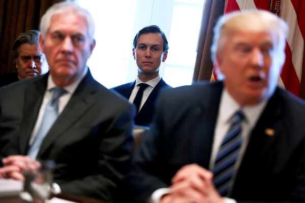 White House advisors Jared Kushner and Steve Bannon look on as U.S. President Donald Trump (R), flanked by Secretary of State Rex Tillerson (2nd L), holds a cabinet meeting at the White House in Washington, U.S. - Sputnik International