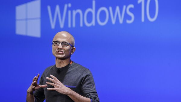 In this Jan. 21, 2015, file photo, Microsoft CEO Satya Nadella speaks at an event demonstrating the new features of Windows 10 at the company's headquarters in Redmond, Wash. - Sputnik International