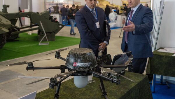 Unmanned aerial reconnaissance aviation complex at the exhibition during the Robotization of the Russian Armed Forces 2nd Military & Scientific Conference at Patriot Congress and Exhibition Center. (File) - Sputnik International