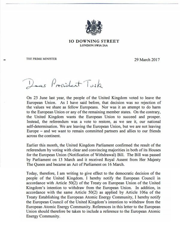 Prime Minister letter to European Council President Donald Tusk - Sputnik International